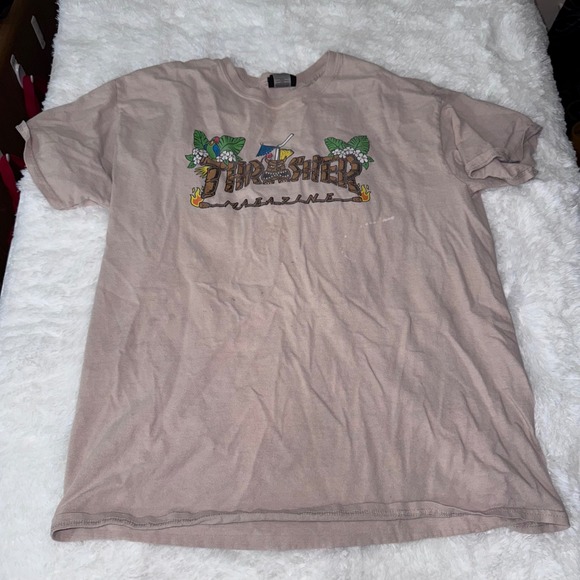 Thrasher Magazine Tiki Torch Graphic Print Tan Beige Skate T Shirt Mens - Picture 1 of 5